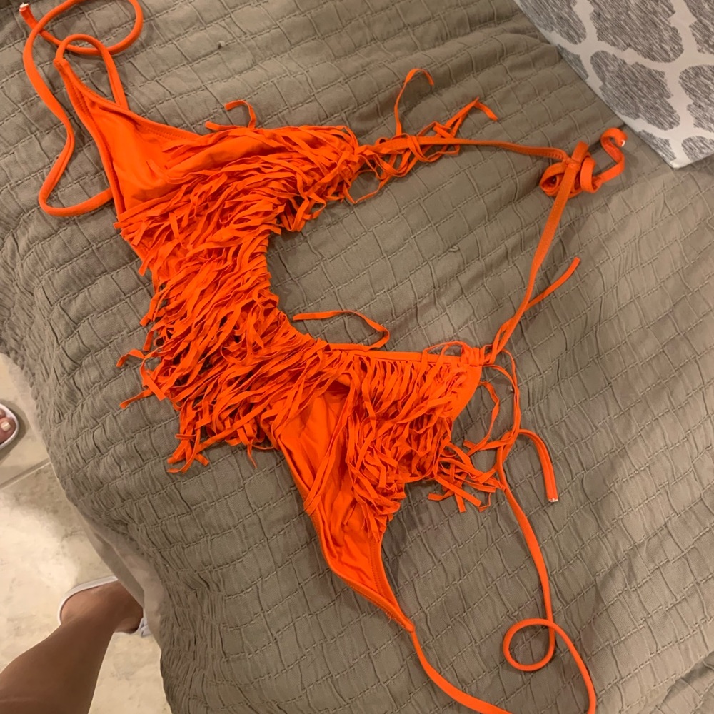 LSPACE orange fringe bikini top large
